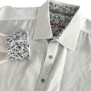 Robert Graham White Jacquard Button Down Shirt Mens 1XLT Tall Long Sleeve Cotton